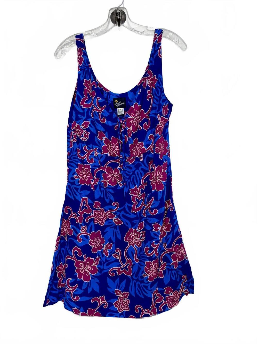 Royal Creations Women's Floral Rayon Sundress Medium Blue and Pink